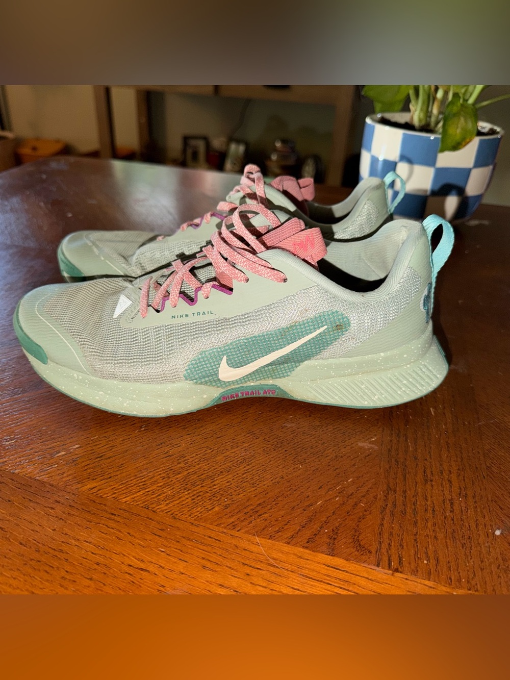 Nike Green Trail Running Shoes with Pink Accents